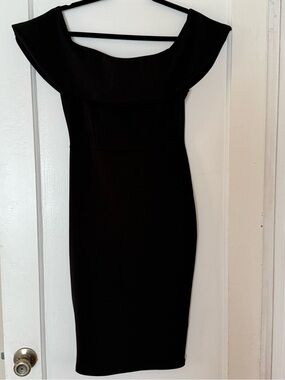 Lock & Key Classic Off-Shoulder Black Sheath Dress